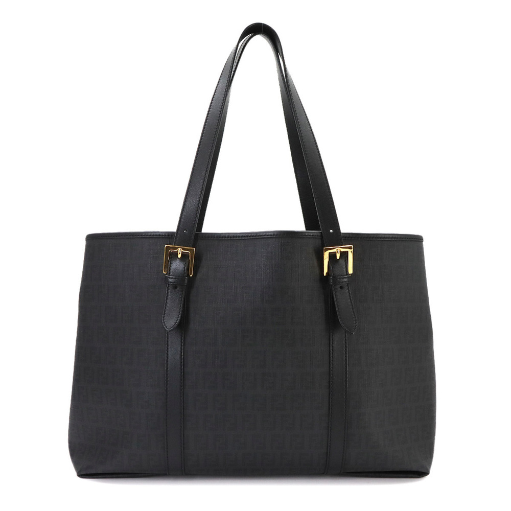 Fendi Zucchino Tote Handbag, Leather, Black, 8BH238, Gold Hardware